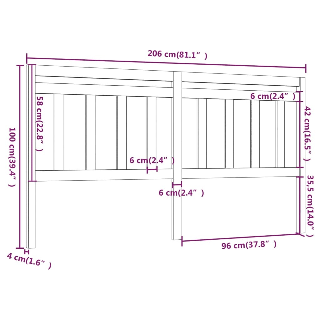 Hoofdbord Grenenhout Zwart 206x4x100 cm - 73% Korting