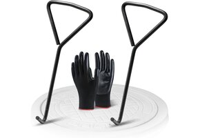 Kanaaldekselhaak Set (2x) - Koolstofstaal Zwart 29cm met Handschoenen (39% Korting)