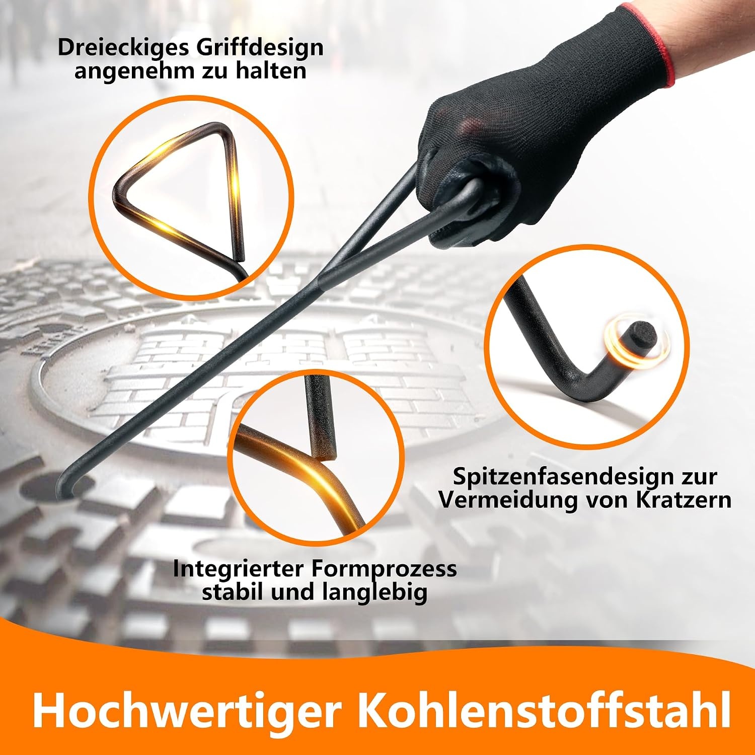Kanaaldekselhaak Set van 2 - Zwart Koolstofstaal 29cm - 60% Korting