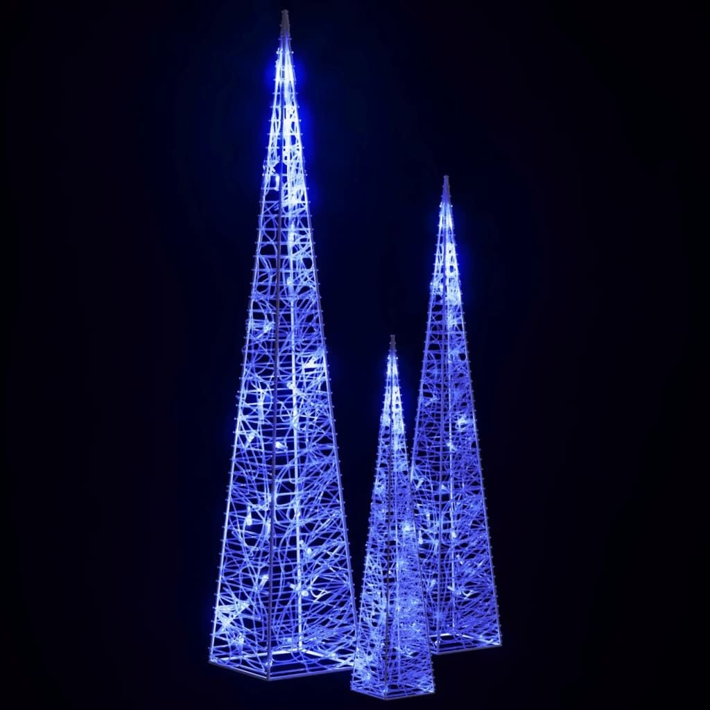 3x LED Lichtkegels Set Blauw Acryl 30/45/60 cm - 64% Korting