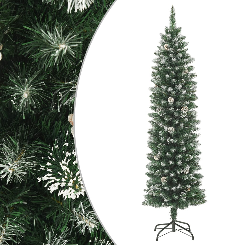 Smalle Kunstkerstboom 150 cm met Dennenappels & Sneeuw - 45% Korting