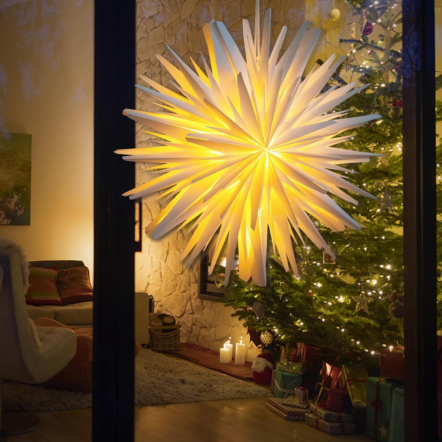 Wit 45cm 3D Papieren Kerstster, LED Verlicht - 41% Korting