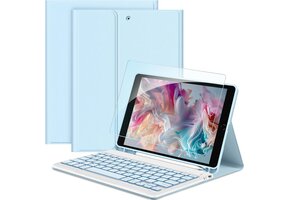 Hoes met QWERTZ Toetsenbord voor iPad 10.2" (9e/8e/7e Gen) - Wit/Blauw - 40% Korting