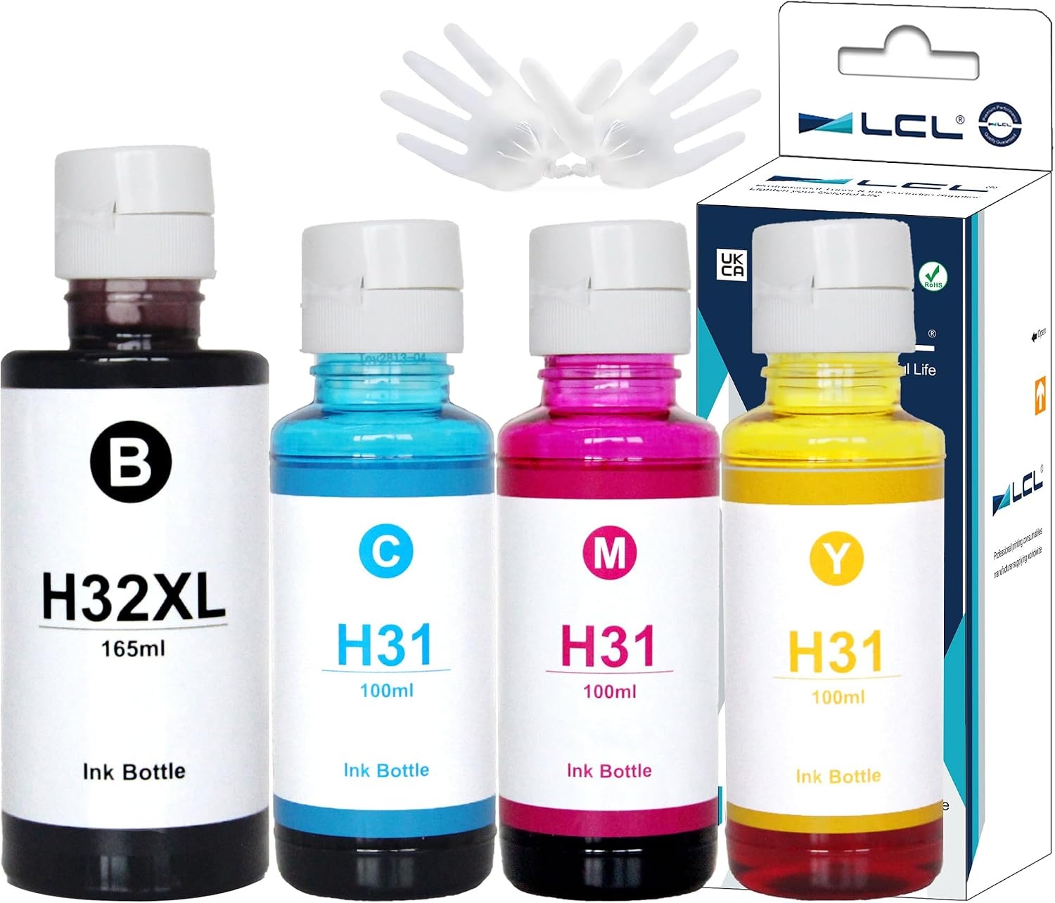 4-Pack 32XL Inktflessen (165ml Zwart, 100ml Kleur) - 54% Korting!