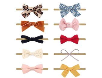 10-delige Baby Haarbandjes Set: Nylon, Zacht & Elastisch met Strikjes en Bloemen