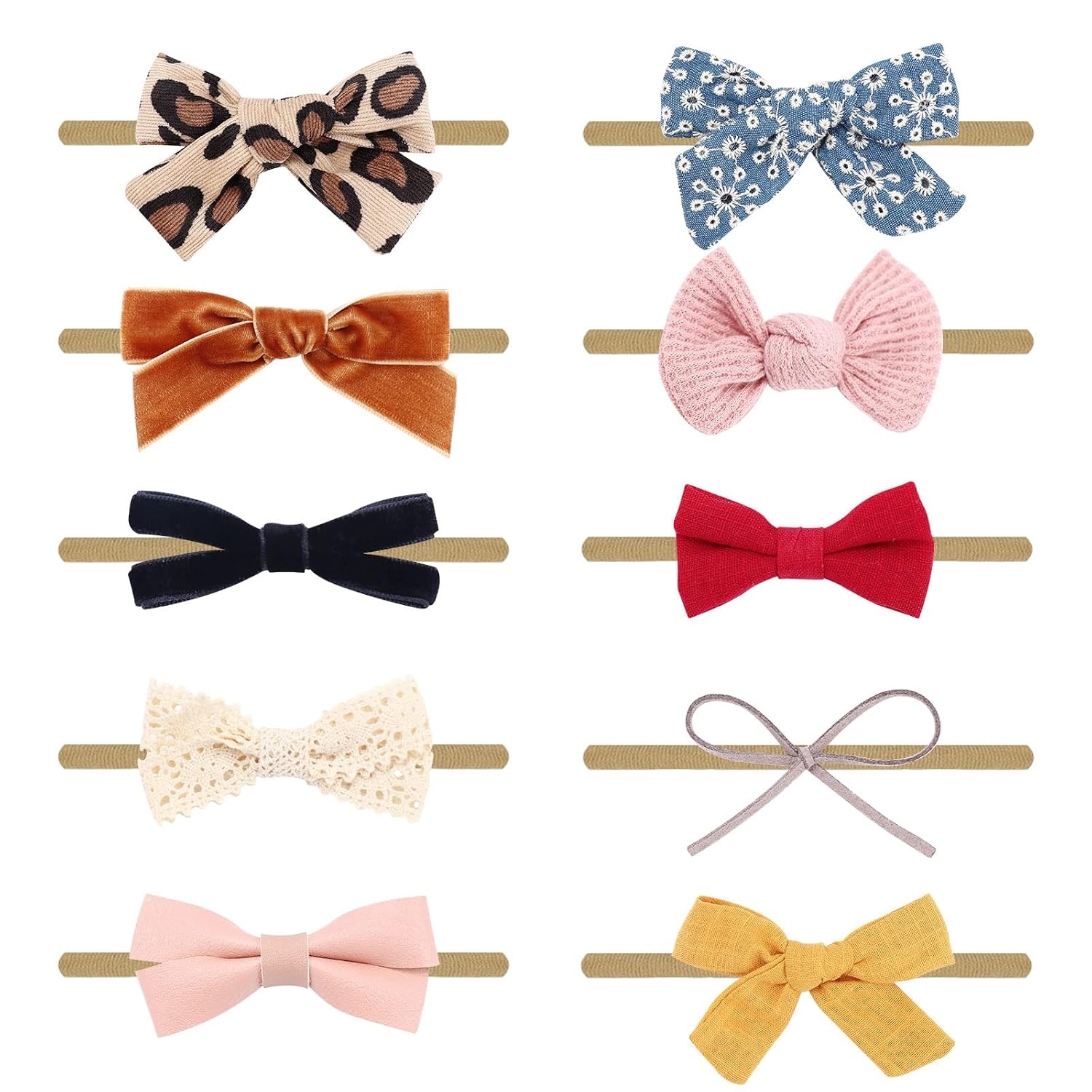 10-delige Baby Haarbandjes Set: Nylon, Zacht & Elastisch met Strikjes en Bloemen