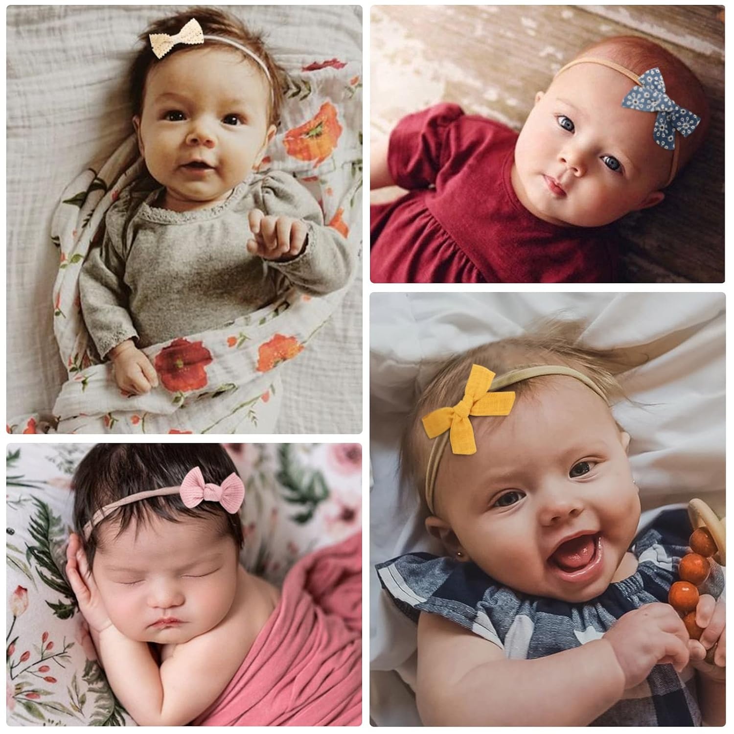 10-delige Baby Haarbandjes Set: Nylon, Zacht & Elastisch met Strikjes en Bloemen