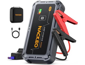 Auto-starthulp, 12 V starthulp accupack met 3-modus led-zaklamp, snellaad-smart-clip, praktisch en compact, perfect voor motorfietsen, auto's, SUV's en campers