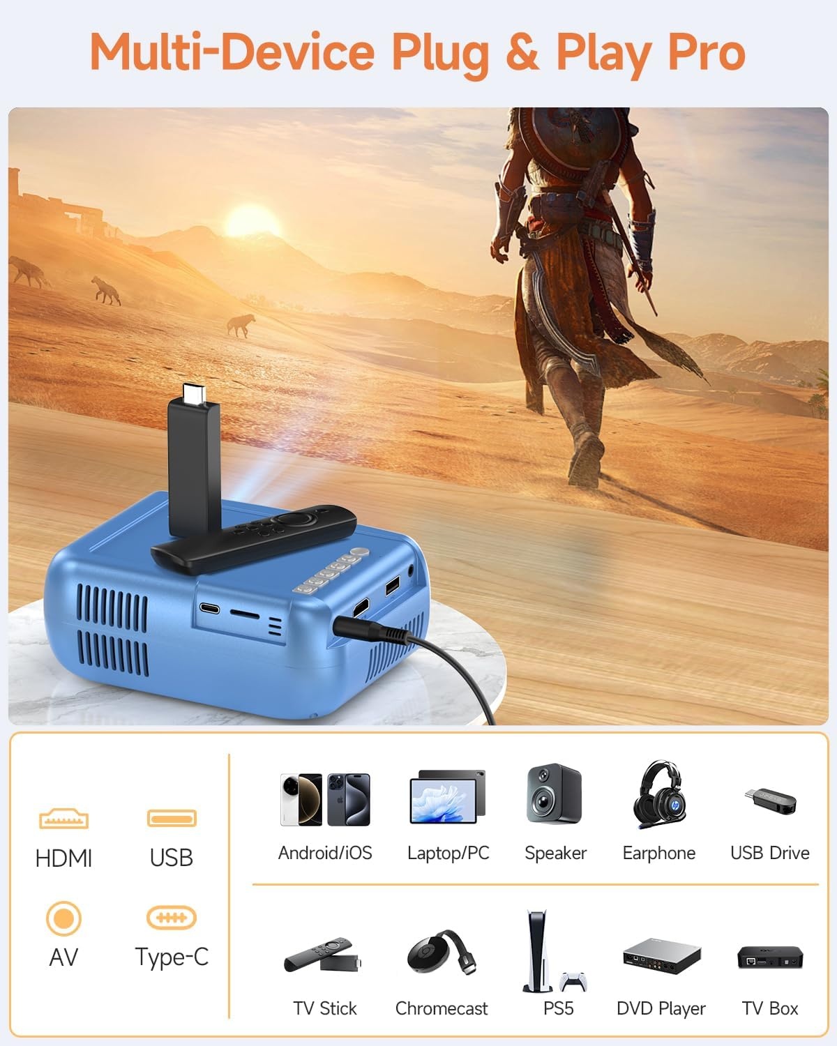 Draagbare Mini Videoprojector 1080P Full HD WiFi met 60% Korting