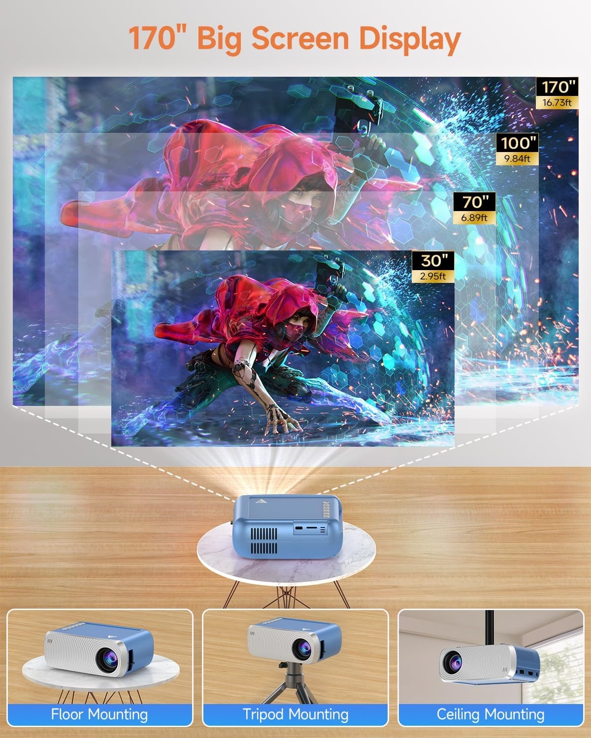 Draagbare Mini Videoprojector 1080P Full HD WiFi met 60% Korting