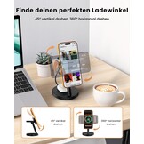 JoyGeek 4-in-1 QI2.2 25 W laadstation compatibel met iPhone 17 16, magnetische oplader voor MagSafe, bureauhouder voor Apple & Samsung Watch incl. 45 W stekker
