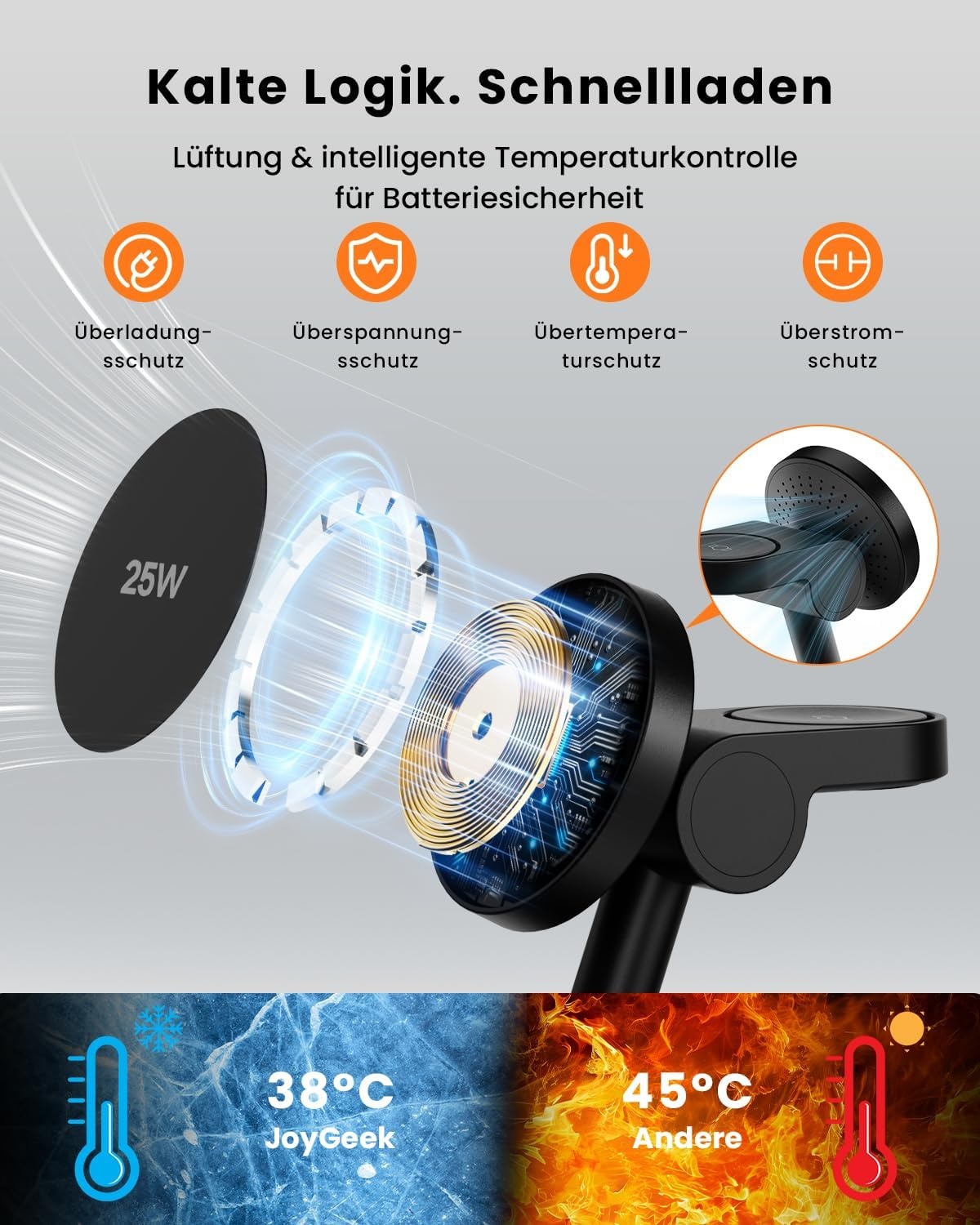 JoyGeek 4-in-1 QI2.2 25 W laadstation compatibel met iPhone 17 16, magnetische oplader voor MagSafe, bureauhouder voor Apple & Samsung Watch incl. 45 W stekker