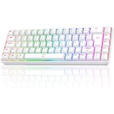 TMKB T68 Gaming Keyboard, 60% Wireless Mechanical RGB Keyboard with Bluetooth/2.4G/Type-C, Compact 68 Keys Anti-Ghosting, German QWERTZ Layout, Blue Clicky Switch, White