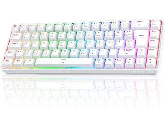TMKB T68 Gaming Keyboard, 60% Wireless Mechanical RGB Keyboard with Bluetooth/2.4G/Type-C, Compact 68 Keys Anti-Ghosting, German QWERTZ Layout, Blue Clicky Switch, White
