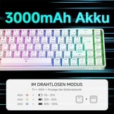TMKB T68 Gaming Keyboard, 60% Wireless Mechanical RGB Keyboard with Bluetooth/2.4G/Type-C, Compact 68 Keys Anti-Ghosting, German QWERTZ Layout, Blue Clicky Switch, White