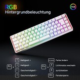 TMKB T68 Gaming Keyboard, 60% Wireless Mechanical RGB Keyboard with Bluetooth/2.4G/Type-C, Compact 68 Keys Anti-Ghosting, German QWERTZ Layout, Blue Clicky Switch, White