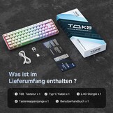 TMKB T68 Gaming Keyboard, 60% Wireless Mechanical RGB Keyboard with Bluetooth/2.4G/Type-C, Compact 68 Keys Anti-Ghosting, German QWERTZ Layout, Blue Clicky Switch, White
