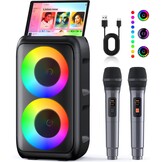 Karaokemachine met 2 Microfoons (2026 Versie) | Luidsprekers 2 x 15 W met Oplaadbare Microfoon voor Kinderen en Volwassenen | 10 Uur Speeltijd | Ondersteunt TV/Telefoon/TWS/AUX | Voor Feestjes/Buiten