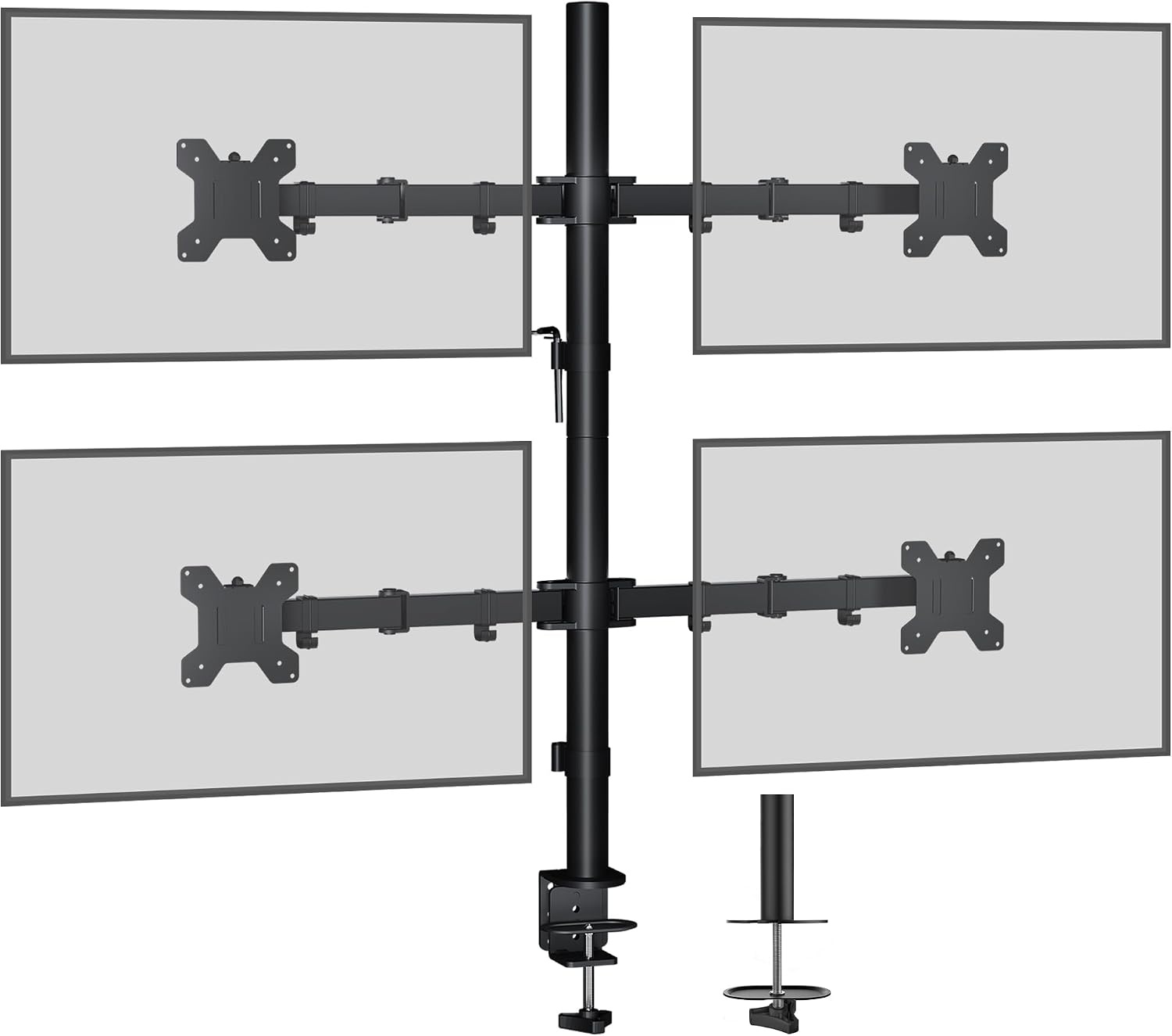 BONTEC Quad Monitor Stand for 13-27 Inch Screens, Height Adjustable, Full Motion Monitor Arm with Tilt, Swivel, Rotation, Heavy-Duty Desk Mount, Supports up to 10kg per Arm, VESA 75x75/100x100