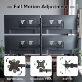 BONTEC Quad Monitor Stand for 13-27 Inch Screens, Height Adjustable, Full Motion Monitor Arm with Tilt, Swivel, Rotation, Heavy-Duty Desk Mount, Supports up to 10kg per Arm, VESA 75x75/100x100