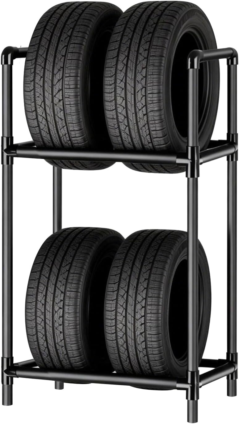 Rim Boom Tire Stand for 4 Tyres, Height Adjustable Tire Rack, Robust Steel Construction, Tyre Stand for Garage & Workshop (57.2 x 37.3 x 114.5 cm)