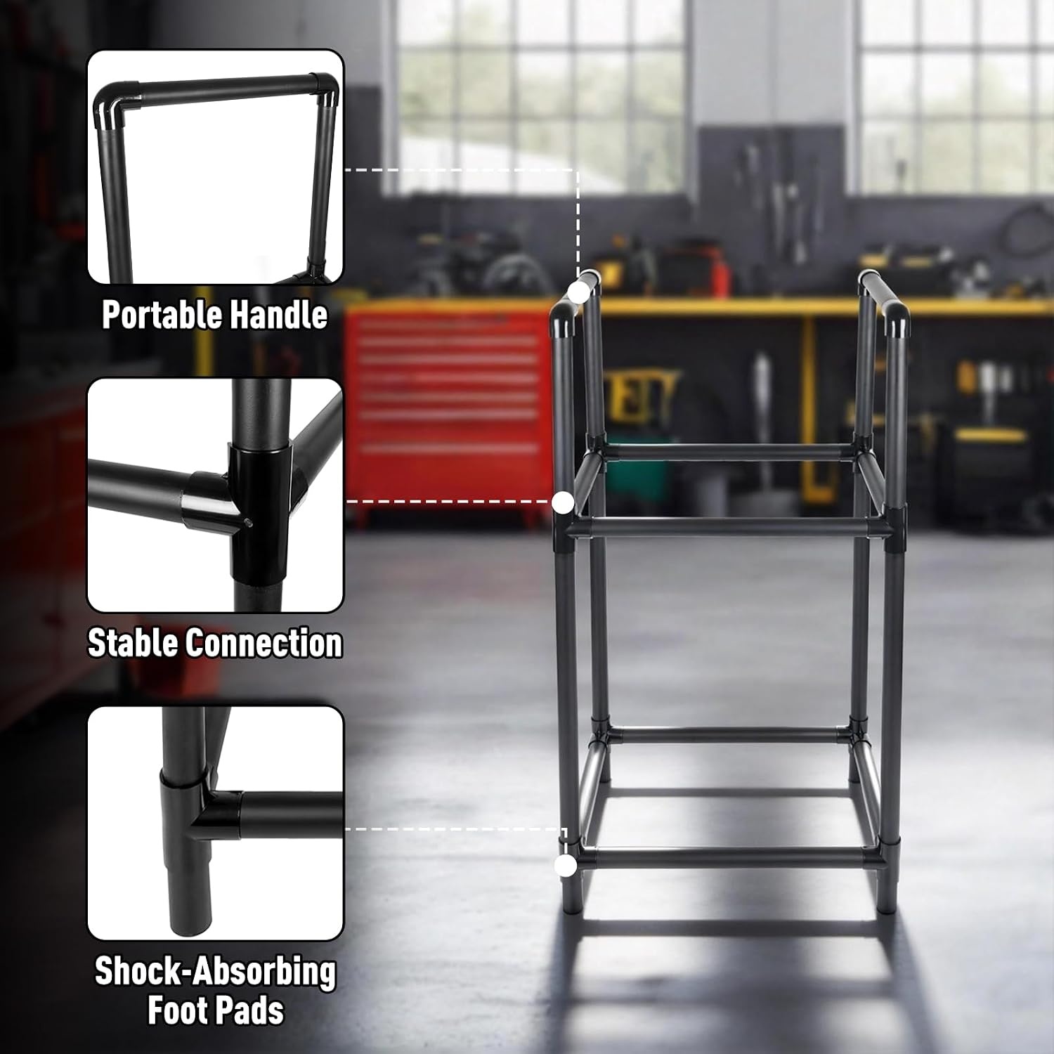 Rim Boom Tire Stand for 4 Tyres, Height Adjustable Tire Rack, Robust Steel Construction, Tyre Stand for Garage & Workshop (57.2 x 37.3 x 114.5 cm)