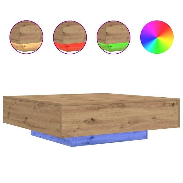 vidaXL Salontafel Eikenkleurig 100x100x31 cm met LED - 61% Korting