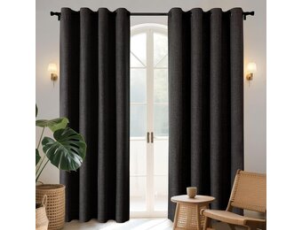 Joydeco 100% Blackout Curtains for Indoor 2 Pieces, Linen Thermal Curtains with Eyelets for Modern Living Room, Children's Room, Bedroom Blackout Curtains(Black, 2xL140xH225)