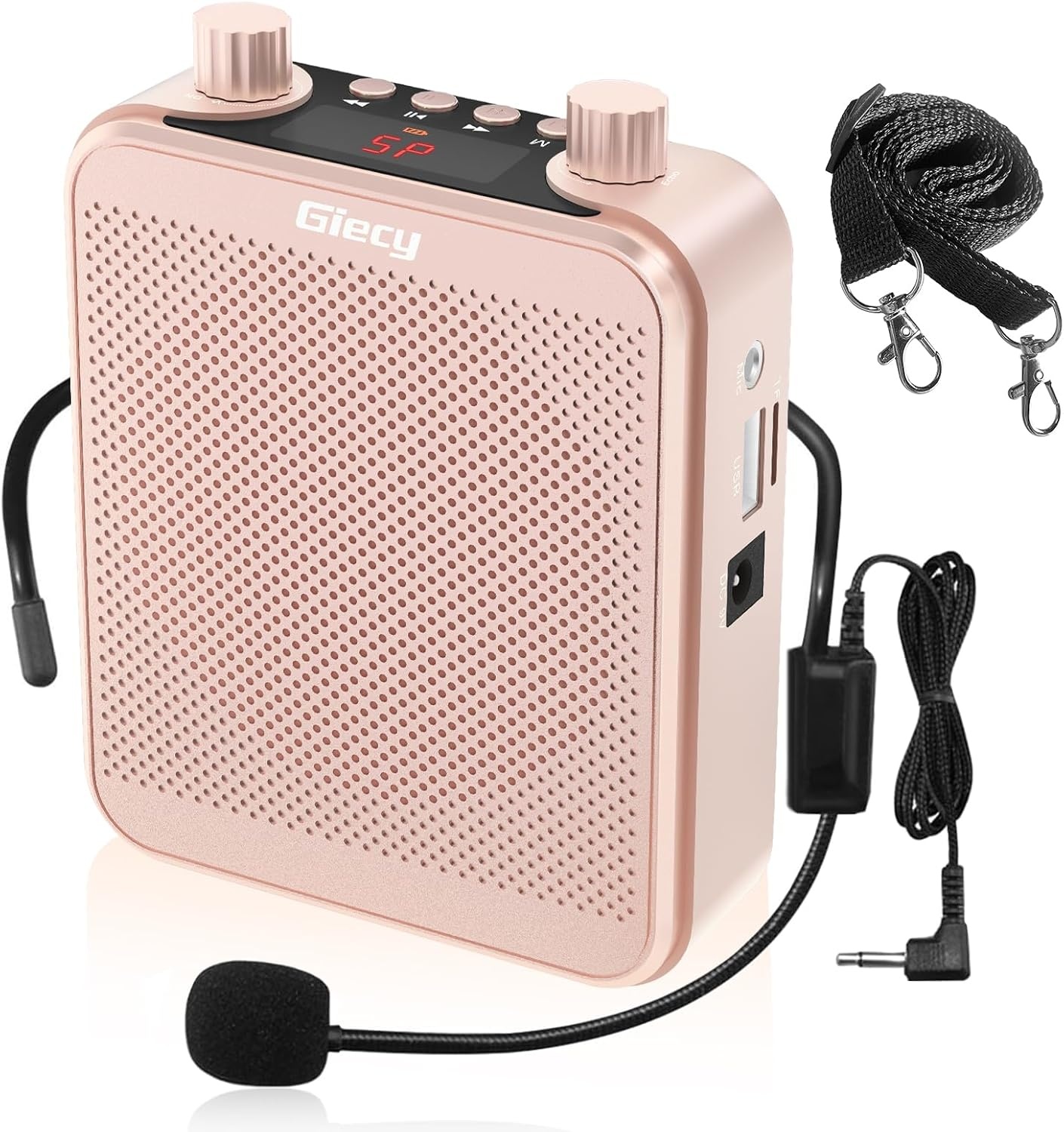 Draagbare Spraakversterker(30W) met 7.4V/2800mAh Lithium Batterij (Roségoud)