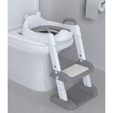 Xespis Toiletbril voor kinderen met trap, toilettrainer voor kinderen, wc-bril met PU gevoerd, in hoogte verstelbaar en opvouwbaar, antislip met spatbescherming, toiletopzetstuk voor kinderen (wit, grijs)