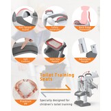 Xespis Toiletbril voor kinderen met trap, toilettrainer voor kinderen, wc-bril met PU gevoerd, in hoogte verstelbaar en opvouwbaar, antislip met spatbescherming, toiletopzetstuk voor kinderen (wit, grijs)