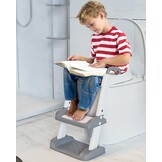 Xespis Toiletbril voor kinderen met trap, toilettrainer voor kinderen, wc-bril met PU gevoerd, in hoogte verstelbaar en opvouwbaar, antislip met spatbescherming, toiletopzetstuk voor kinderen (wit, grijs)
