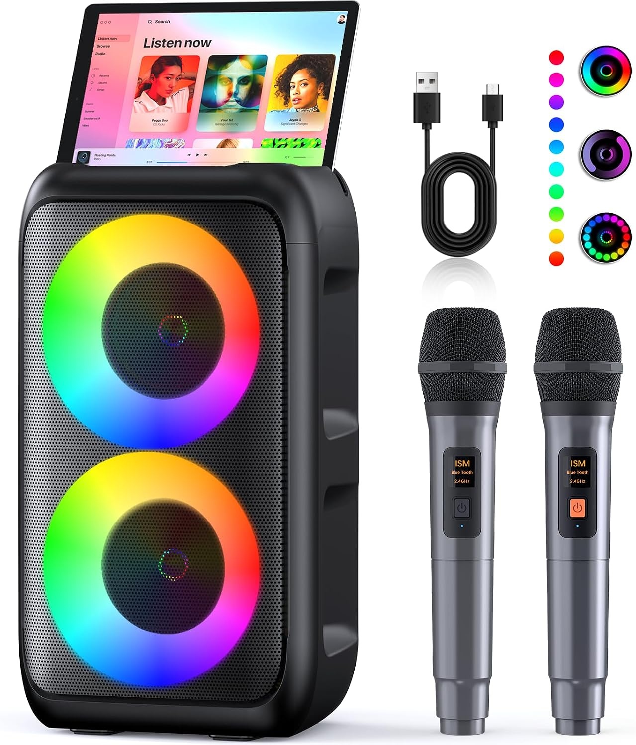 Karaokemachine met 2 Microfoons (2026 Versie) | Luidsprekers 2 x 15 W met Oplaadbare Microfoon voor Kinderen en Volwassenen | 10 Uur Speeltijd | Ondersteunt TV/Telefoon/TWS/AUX | Voor Feestjes/Buiten