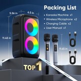 Karaokemachine met 2 Microfoons (2026 Versie) | Luidsprekers 2 x 15 W met Oplaadbare Microfoon voor Kinderen en Volwassenen | 10 Uur Speeltijd | Ondersteunt TV/Telefoon/TWS/AUX | Voor Feestjes/Buiten