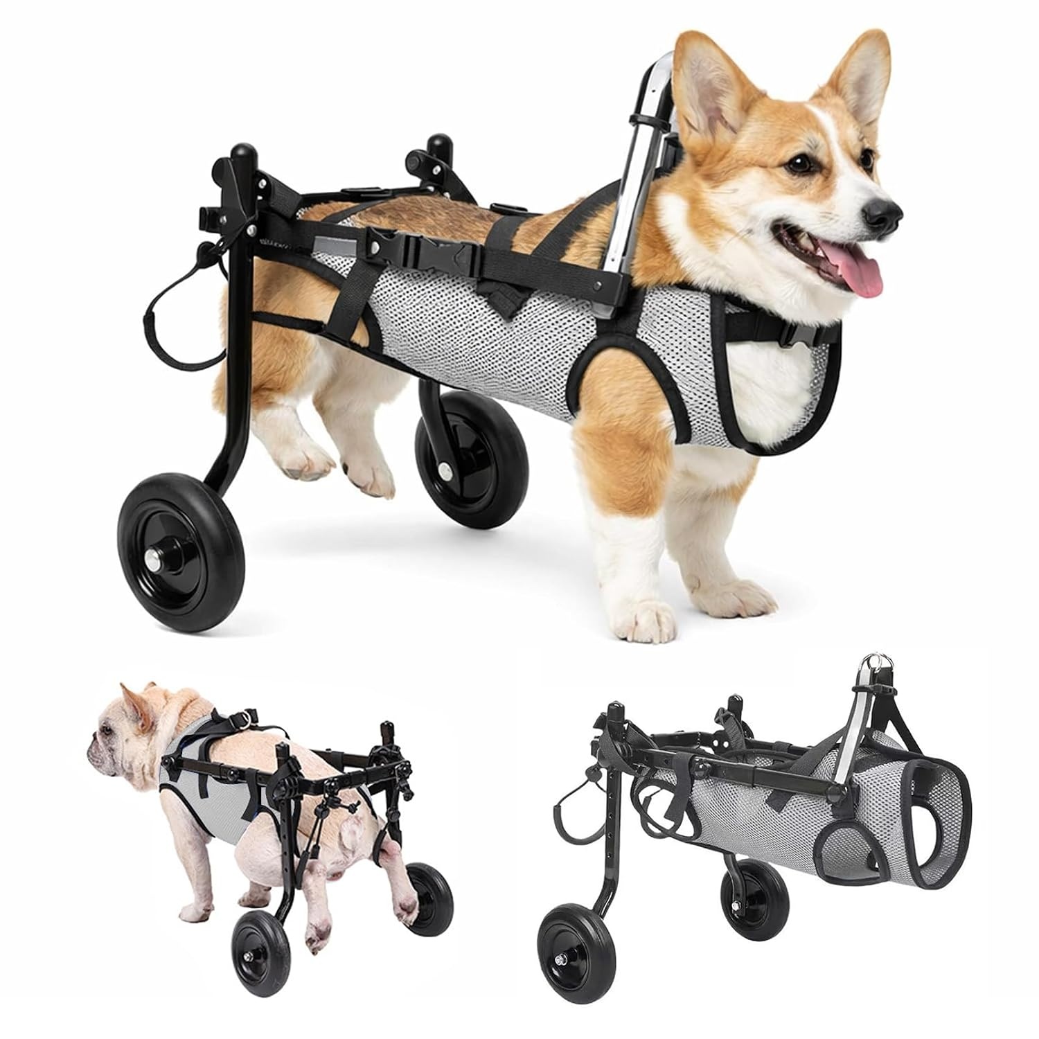 Dog Wheelchair for Rear Legs, Adjustable Mobility Aid Trolley with Breathable Mesh & Safety Buckles, Lightweight Aluminium Frame for Small Dogs/Cats, Ideal for Paralysis and Disability - Maat S (Gewicht: 3–5,5 kg)