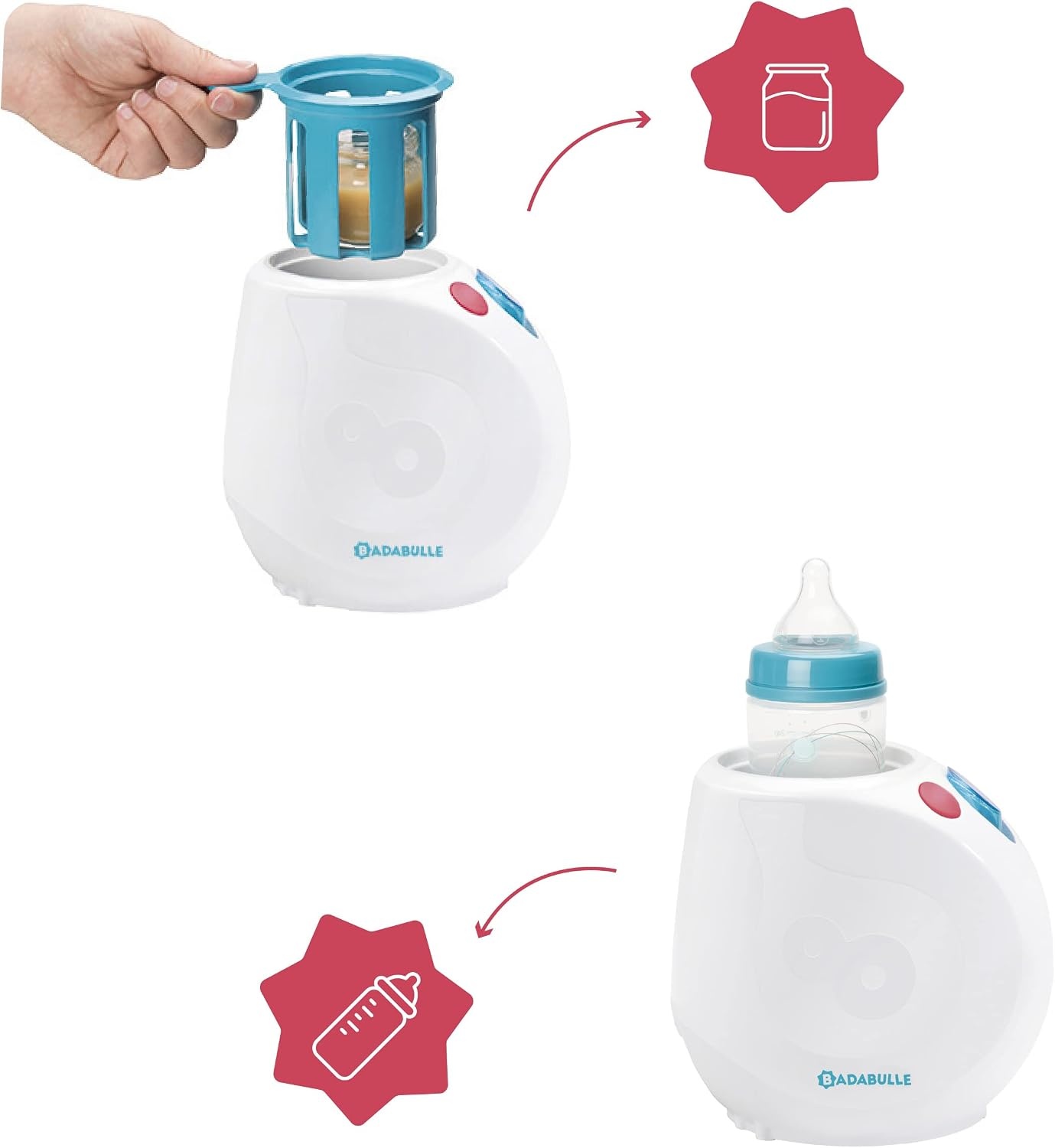 Badabulle Easy Plus flessenwarmer en babykostwarmer, inclusief praktische doseerder, verwarmen van flesjes in 90 seconden