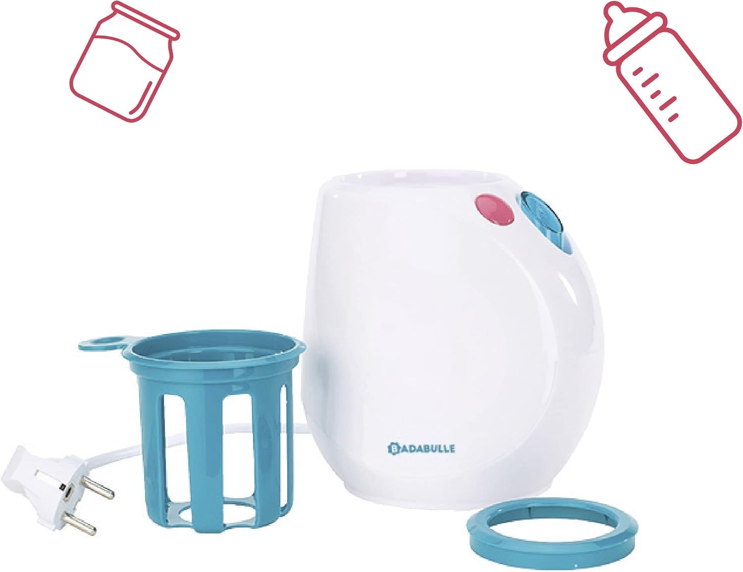 Badabulle Easy Plus flessenwarmer en babykostwarmer, inclusief praktische doseerder, verwarmen van flesjes in 90 seconden