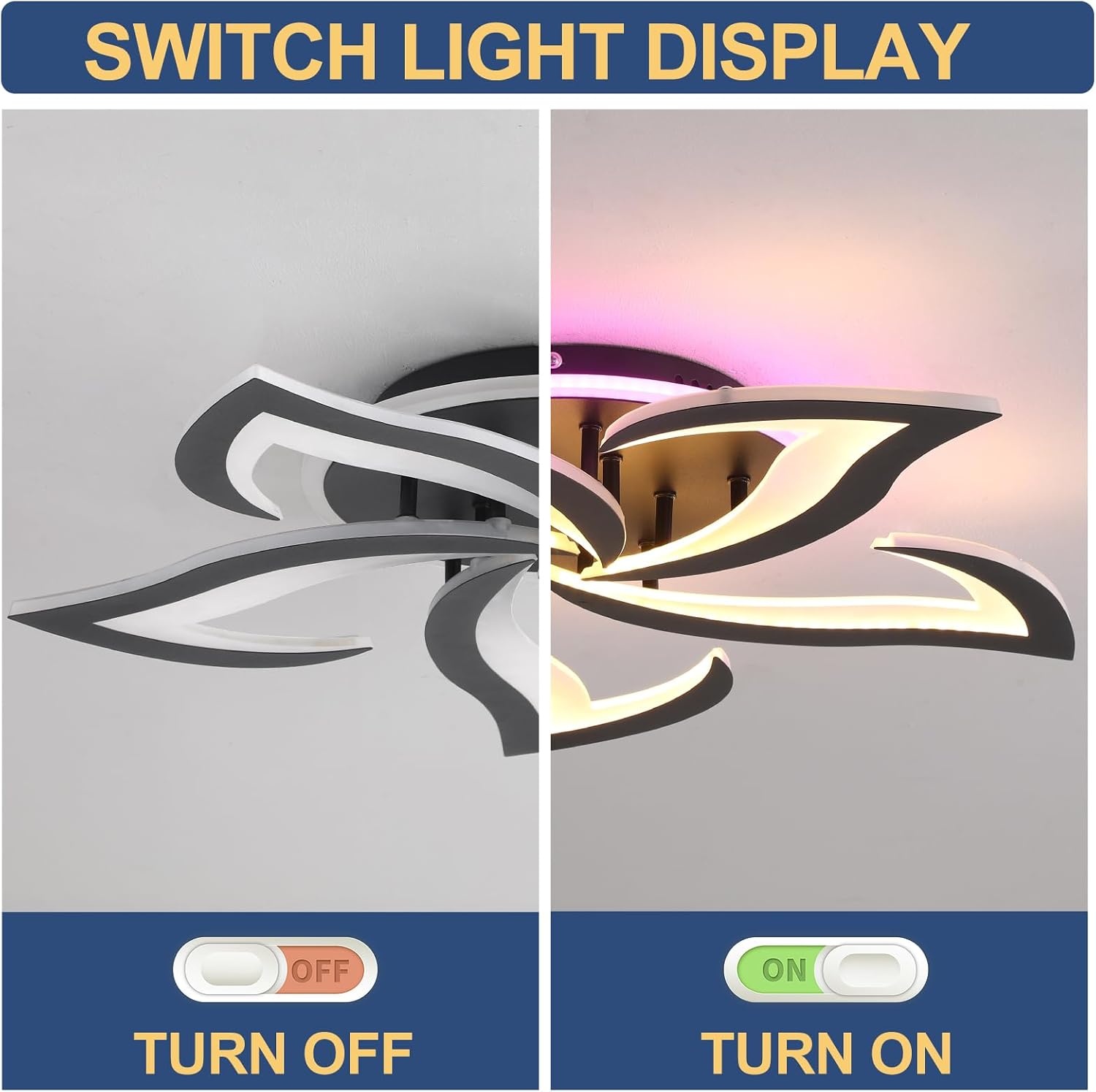 LED Plafondlamp, dimbaar, 50W Plafondverlichting met afstandsbediening,Petals Kroonluchters Plafondlamp voor Slaapkamer Woonkamer Keuken Speelkamer,3000-6000k, Zwart