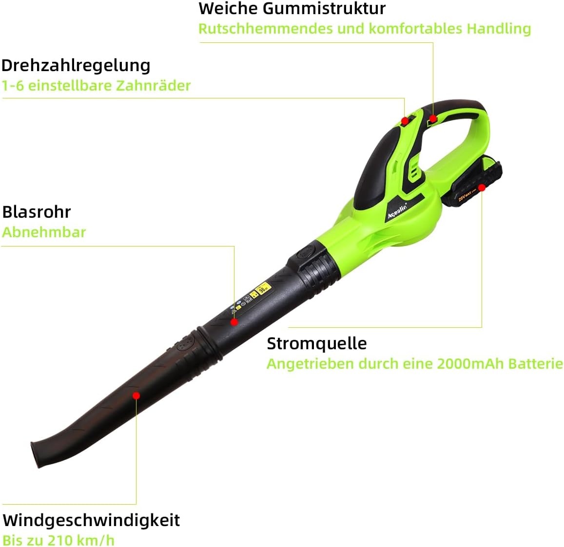 Accubladblazer 2,0 Ah | snellader | draadloze bladblazer voor tuin en gazon