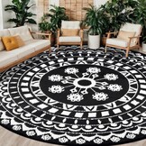 Capslpad Rond terrastapijt, diameter 180 cm, omkeerbaar, picknickmat, waterdicht, kunststof, strotapijt, boho, binnen, buiten, voor camper, achtertuin, balkon, picknick, strand, grijs