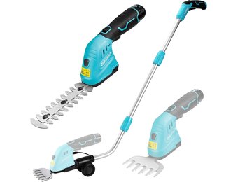 DURATECH 12V accu heggenschaar met telescoopsteel, 2-in-1 tuinschaar accu met 2Ah accupak & oplader, grasrandensnijder elektrische grasschaar, grastrimmer voor tuinieren