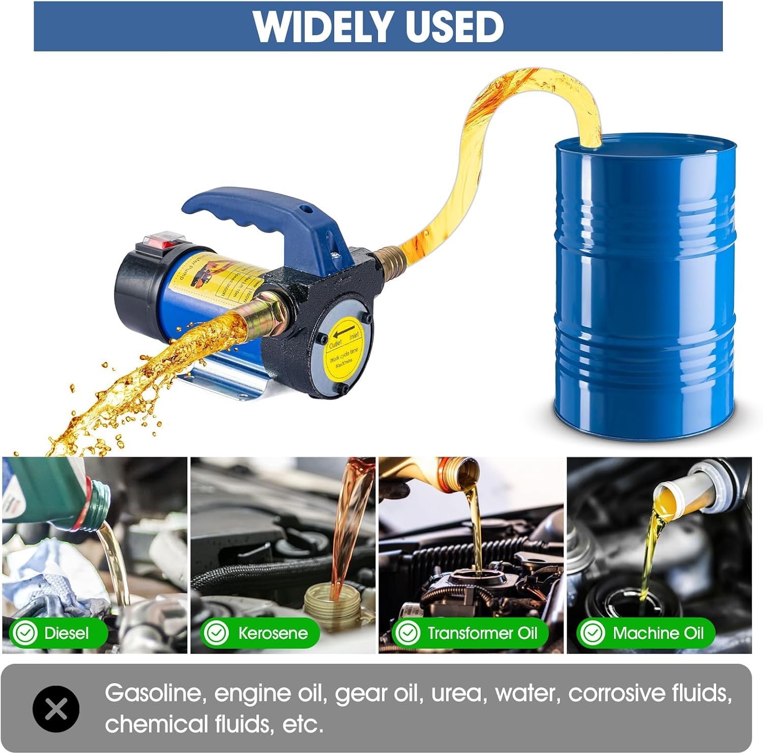 Diesel Transfer Pump with Auto Shut-Off Nozzle Hoses 12V 260W Electric Fuel Transfer Pump 45L/Min Oil Suction Pump With Copper Engine