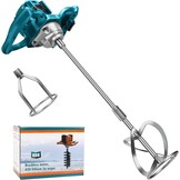 Accu-roerwerk voor verf en beton, compatibel met Makita 18V accu (zonder batterij), borstelloze mortelmixer met 6 snelheden en 2 roerquirlen, voor het mengen van voegmortel, verf, lijm