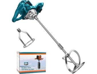 Accu-roerwerk voor verf en beton, compatibel met Makita 18V accu (zonder batterij), borstelloze mortelmixer met 6 snelheden en 2 roerquirlen, voor het mengen van voegmortel, verf, lijm