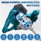 Accu-roerwerk voor verf en beton, compatibel met Makita 18V accu (zonder batterij), borstelloze mortelmixer met 6 snelheden en 2 roerquirlen, voor het mengen van voegmortel, verf, lijm