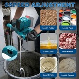 Accu-roerwerk voor verf en beton, compatibel met Makita 18V accu (zonder batterij), borstelloze mortelmixer met 6 snelheden en 2 roerquirlen, voor het mengen van voegmortel, verf, lijm