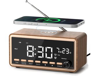 Digitale wekker met FM-radio, dubbele wekker, Bluetooth luidspreker, White Noise Machine, draadloos oplader, dimbare digitale klok - Geschenken voor mannen, verjaardagscadeau voor vrouwen, cadeau voor
