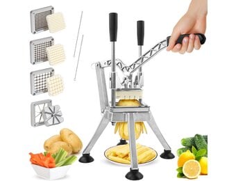 Anatole Professionele Frietsnijder - Verticale Aardappelsnijder met 6, 9 & 13 mm + 8-Wig Mesjes van RVS, Inclusief Frietpers - Handmatig voor O.a. Aardappel, Wortel, Komkommer, Ui, Citroen