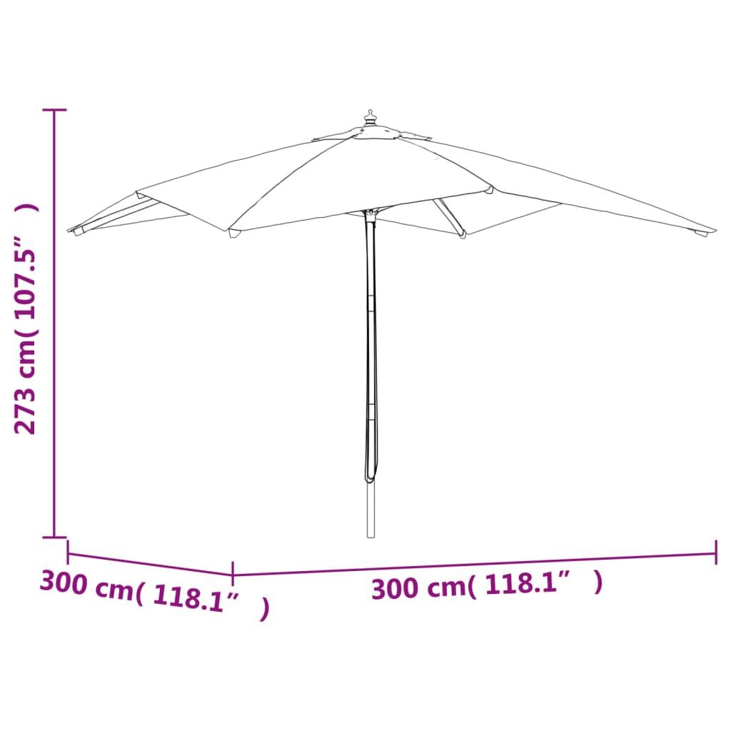 vidaXL Parasol met houten paal 300x300x273 cm zwart