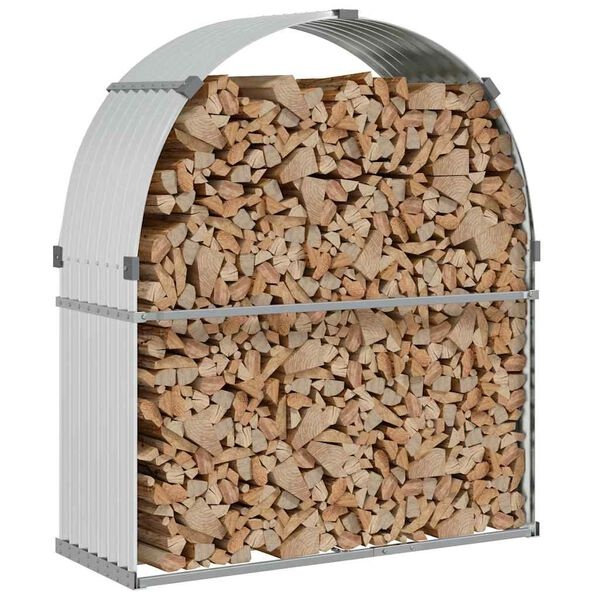 vidaXL Haardhoutopslag 120x45x140 cm gegalvaniseerd staal zilverkleur